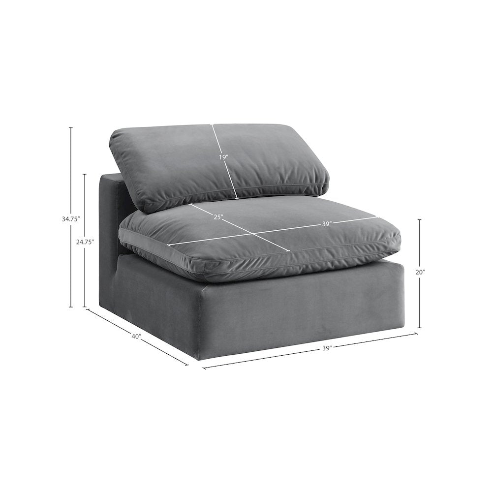 Comfy Grey Velvet Modular Armless Chair