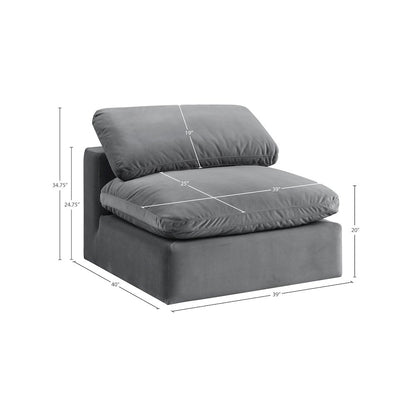 Comfy Grey Velvet Modular Armless Chair