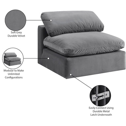 Comfy Grey Velvet Modular Armless Chair