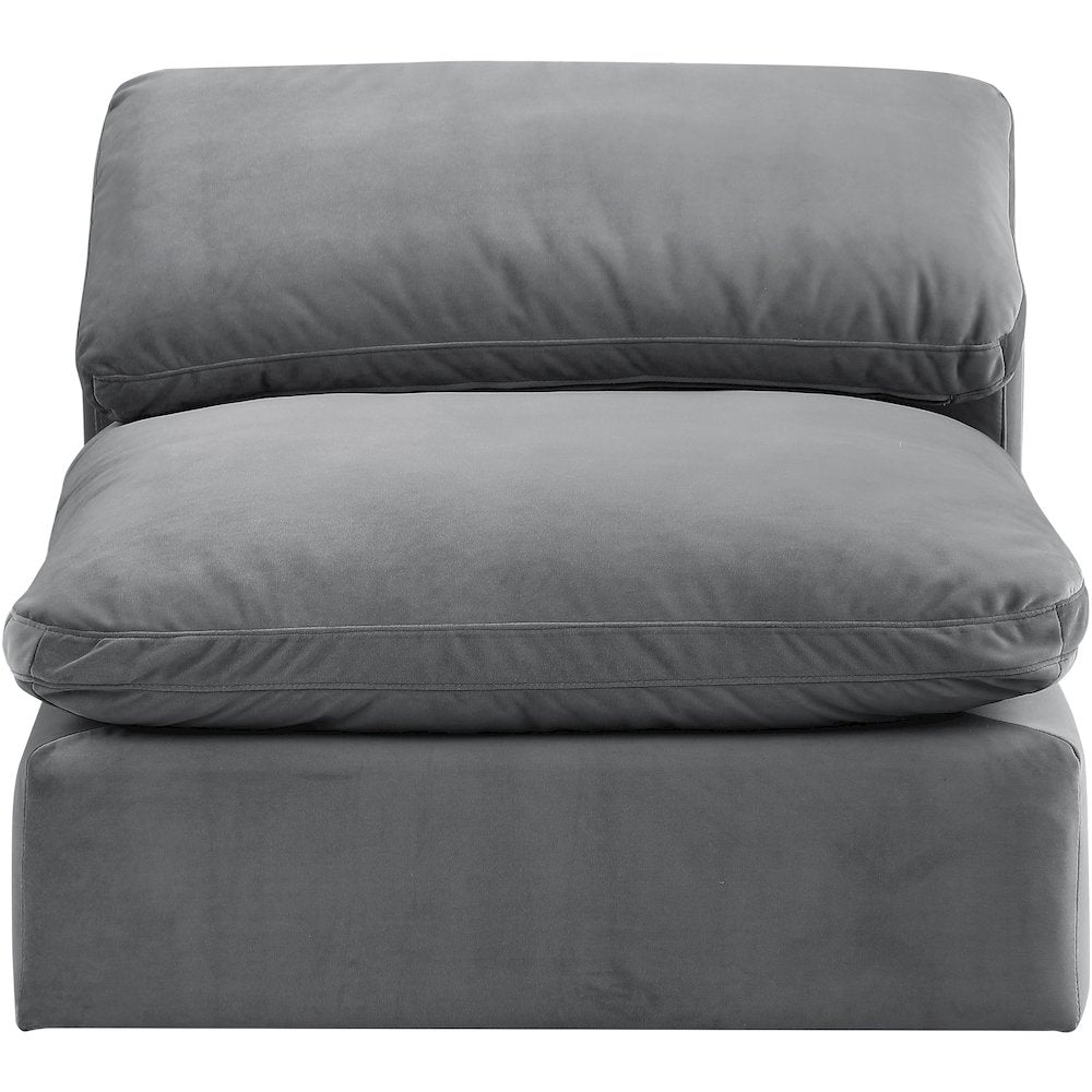 Comfy Grey Velvet Modular Armless Chair