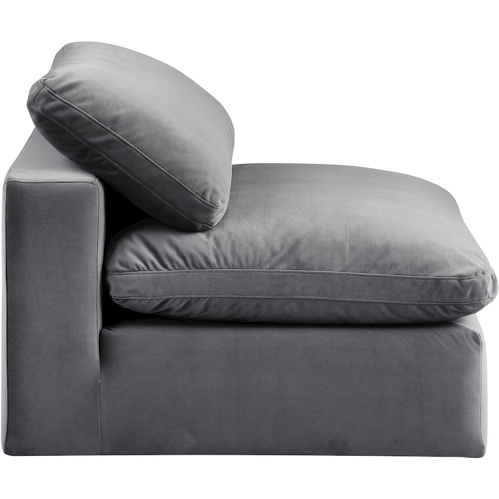 Comfy Grey Velvet Modular Armless Chair