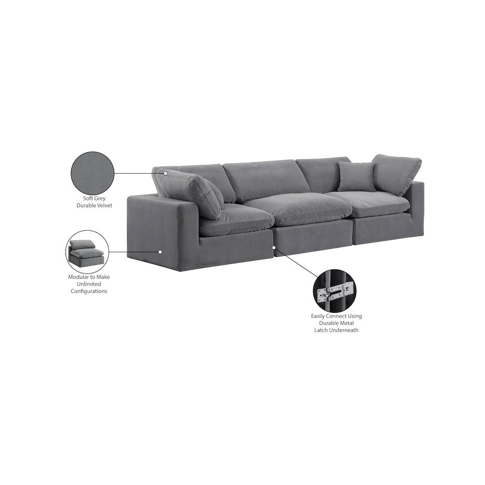 Comfy Grey Velvet Modular Sofa
