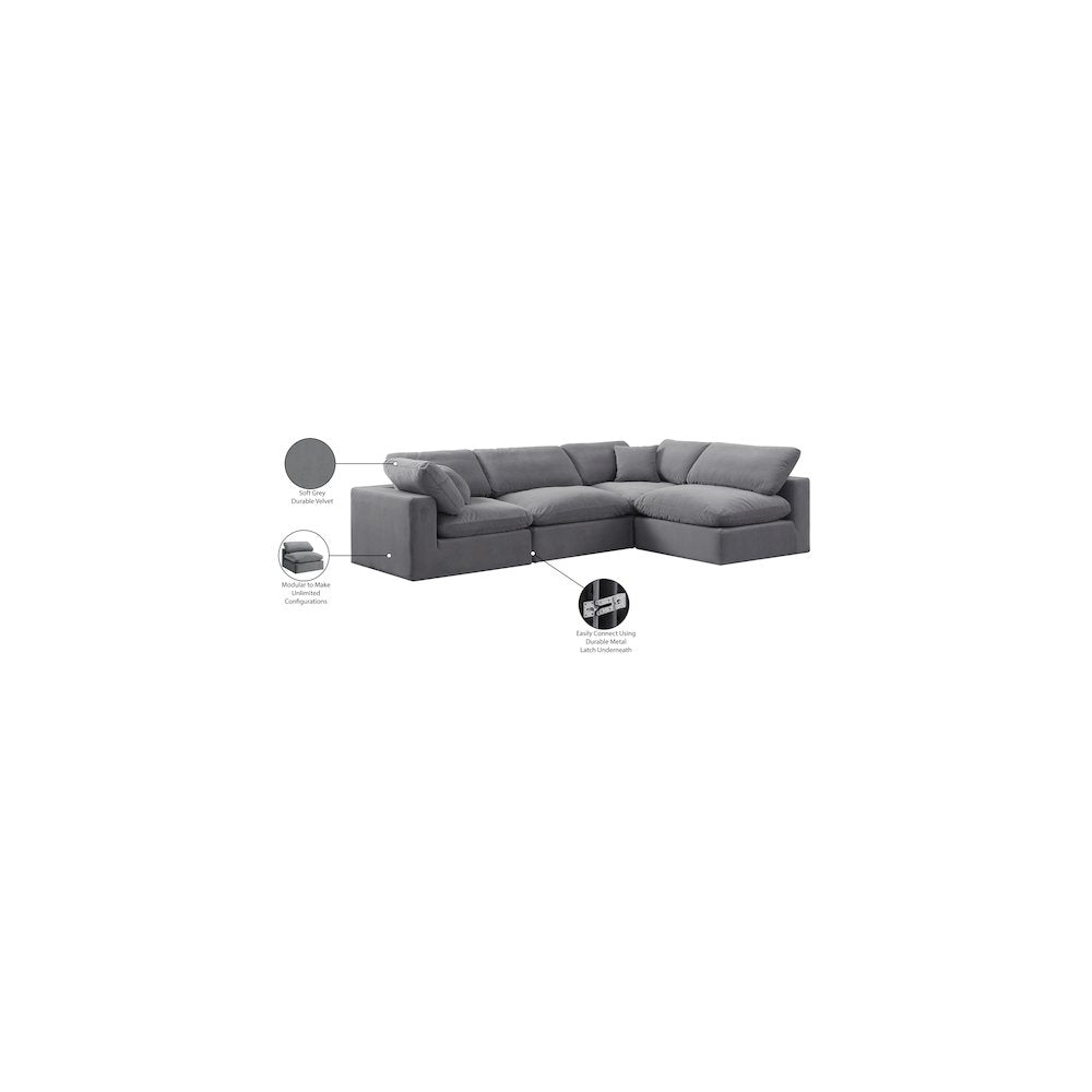 Comfy Grey Velvet Modular Sectional