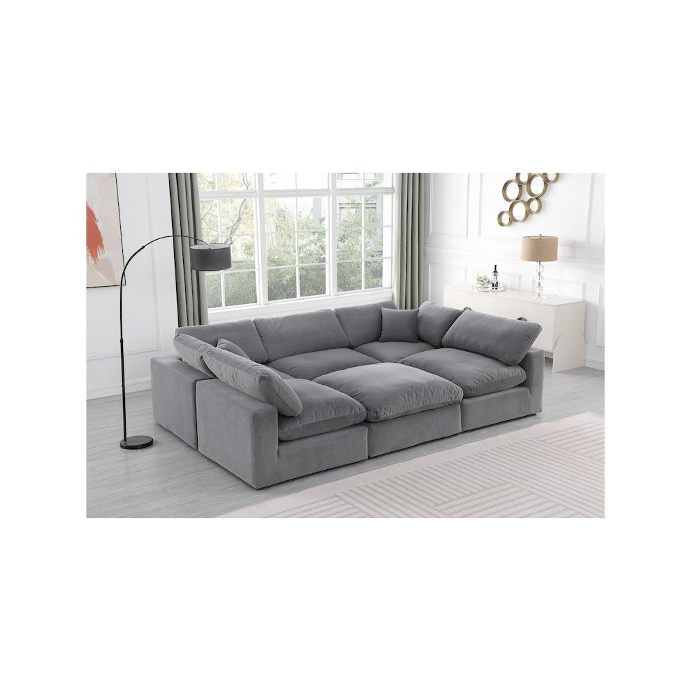 Comfy Grey Velvet Modular Sectional