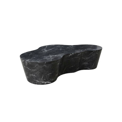 Black Marble Finish Concrete Coffee Table with Art Deco Style and Flat Legs