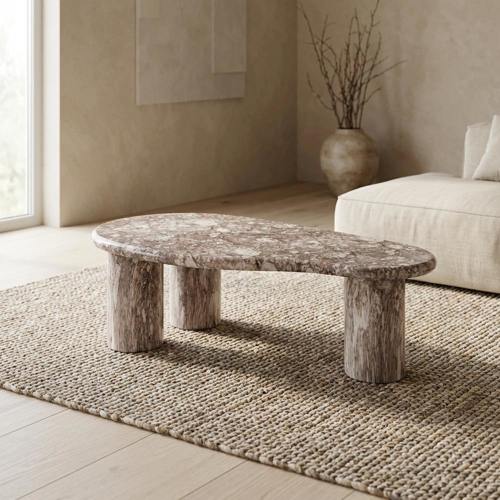 Marbled Brown Concrete Coffee Table with Art Deco Style and Durable Finish