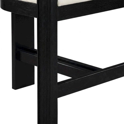 Velvet Art Deco Counter Stool, Low Back, Rubberwood Legs, Cream Velvet