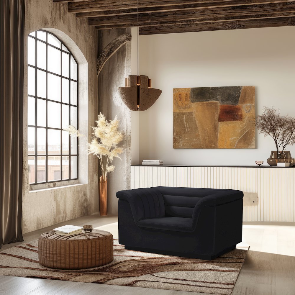 Cascade Black Velvet Fabric Chair