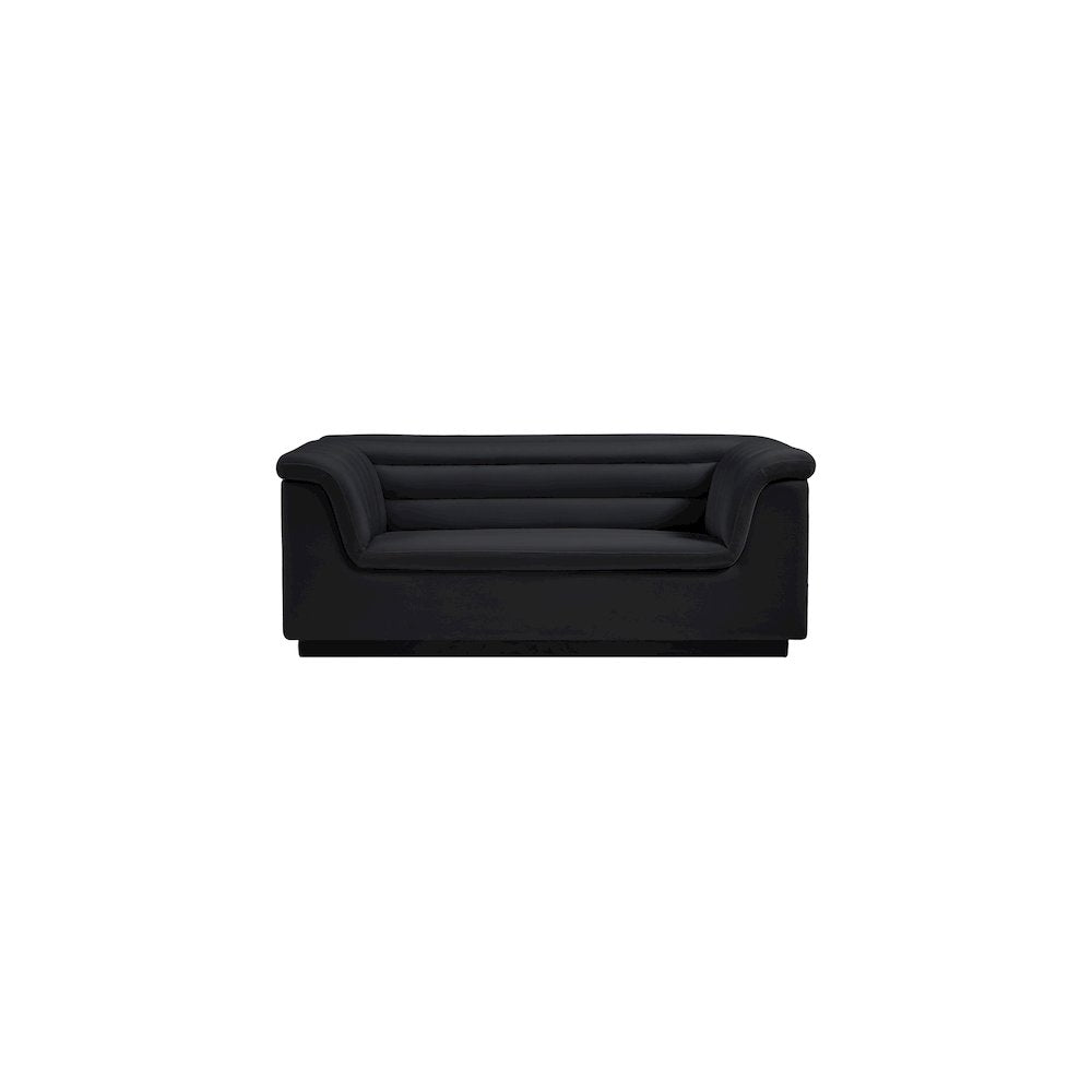 Cascade Black Velvet Fabric Loveseat