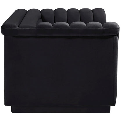 Cascade Black Velvet Fabric Loveseat