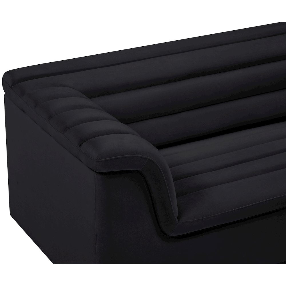 Cascade Black Velvet Fabric Loveseat
