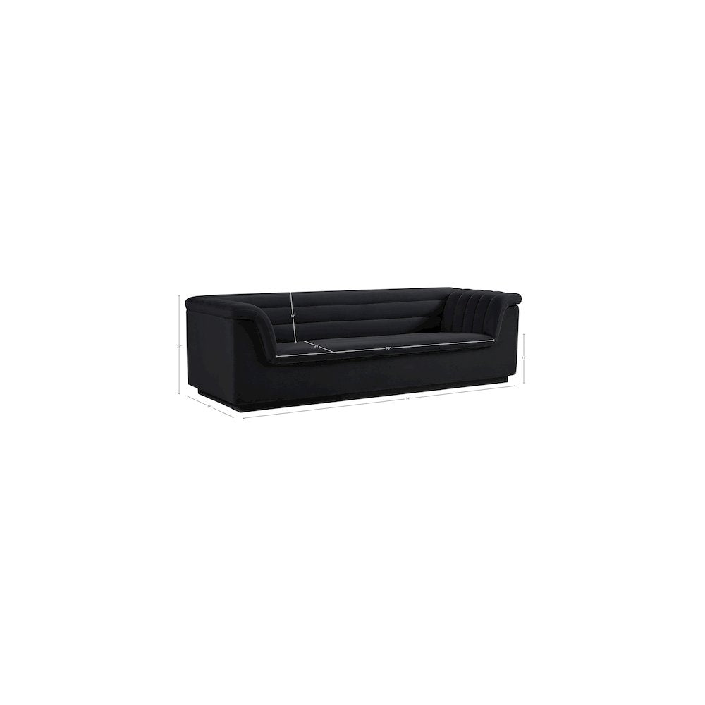 Cascade Black Velvet Fabric Sofa