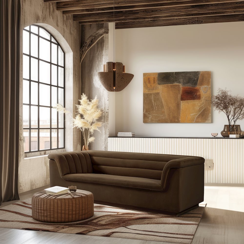 Cascade Brown Velvet Fabric Sofa