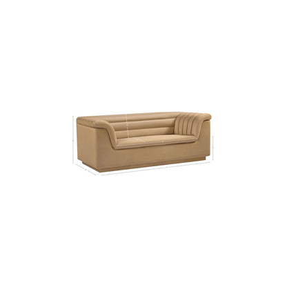 Cascade Camel Velvet Fabric Loveseat