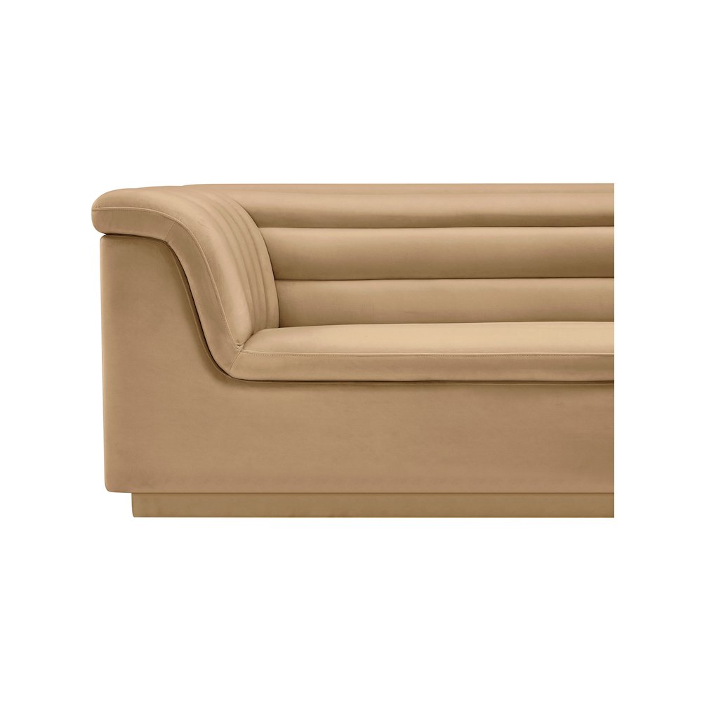Cascade Camel Velvet Fabric Loveseat