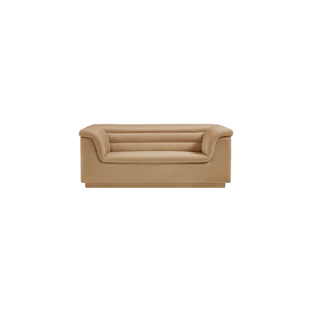 Cascade Camel Velvet Fabric Loveseat