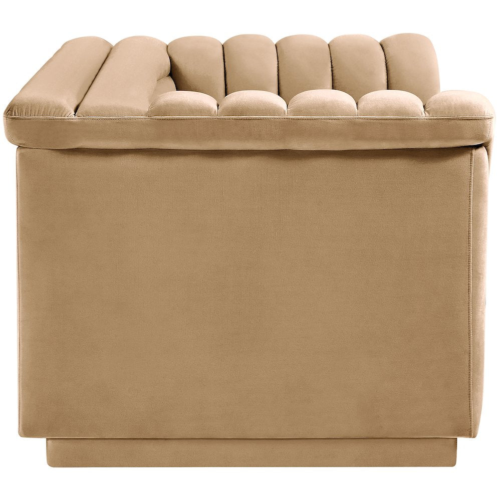 Cascade Camel Velvet Fabric Loveseat
