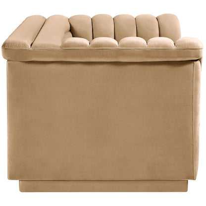 Cascade Camel Velvet Fabric Loveseat