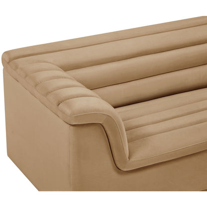 Cascade Camel Velvet Fabric Loveseat