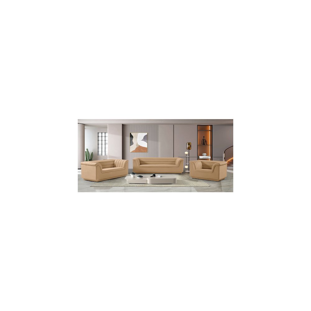 Cascade Camel Velvet Fabric Sofa