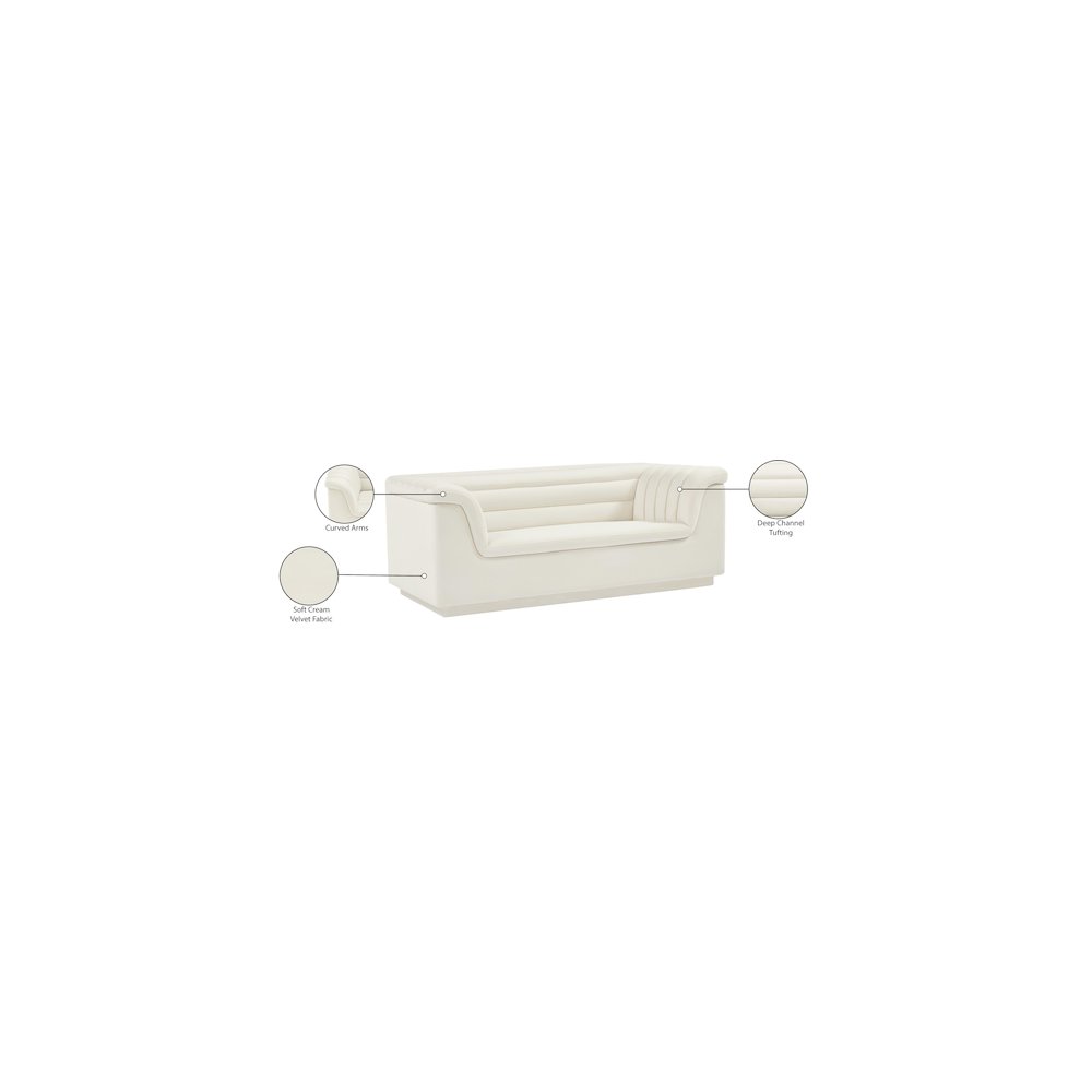 Cascade Cream Velvet Fabric Loveseat