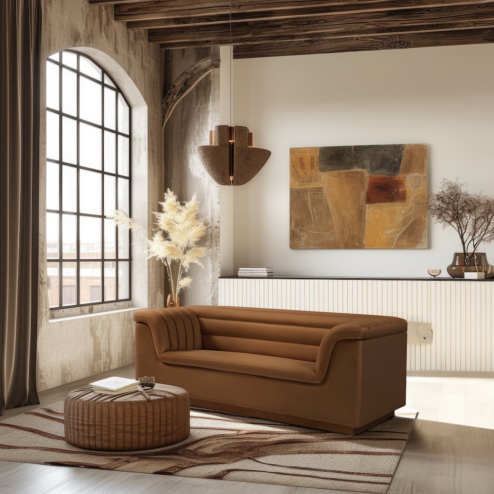 Cascade Saddle Velvet Fabric Loveseat
