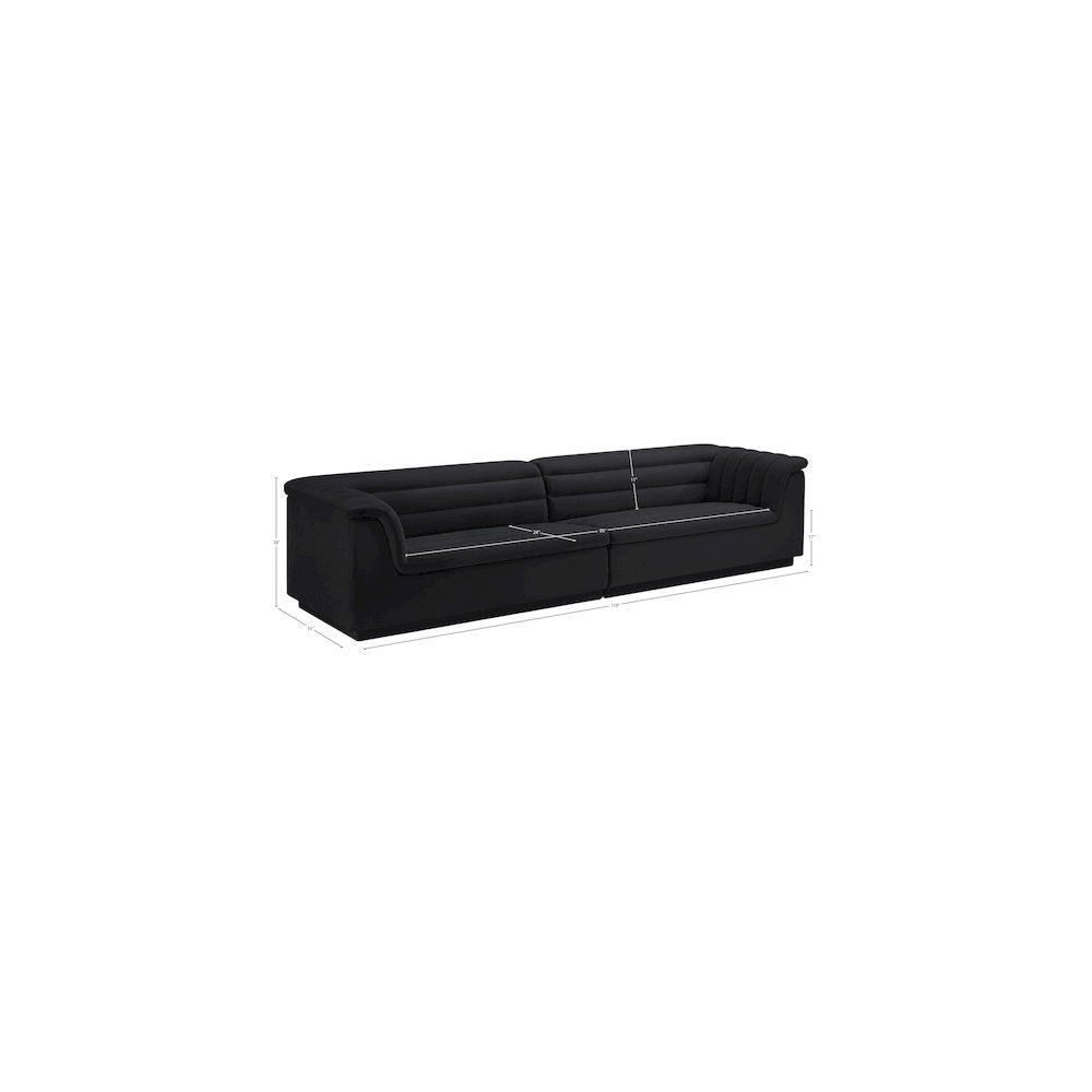 Cascade Black Velvet Fabric Modular Sofa