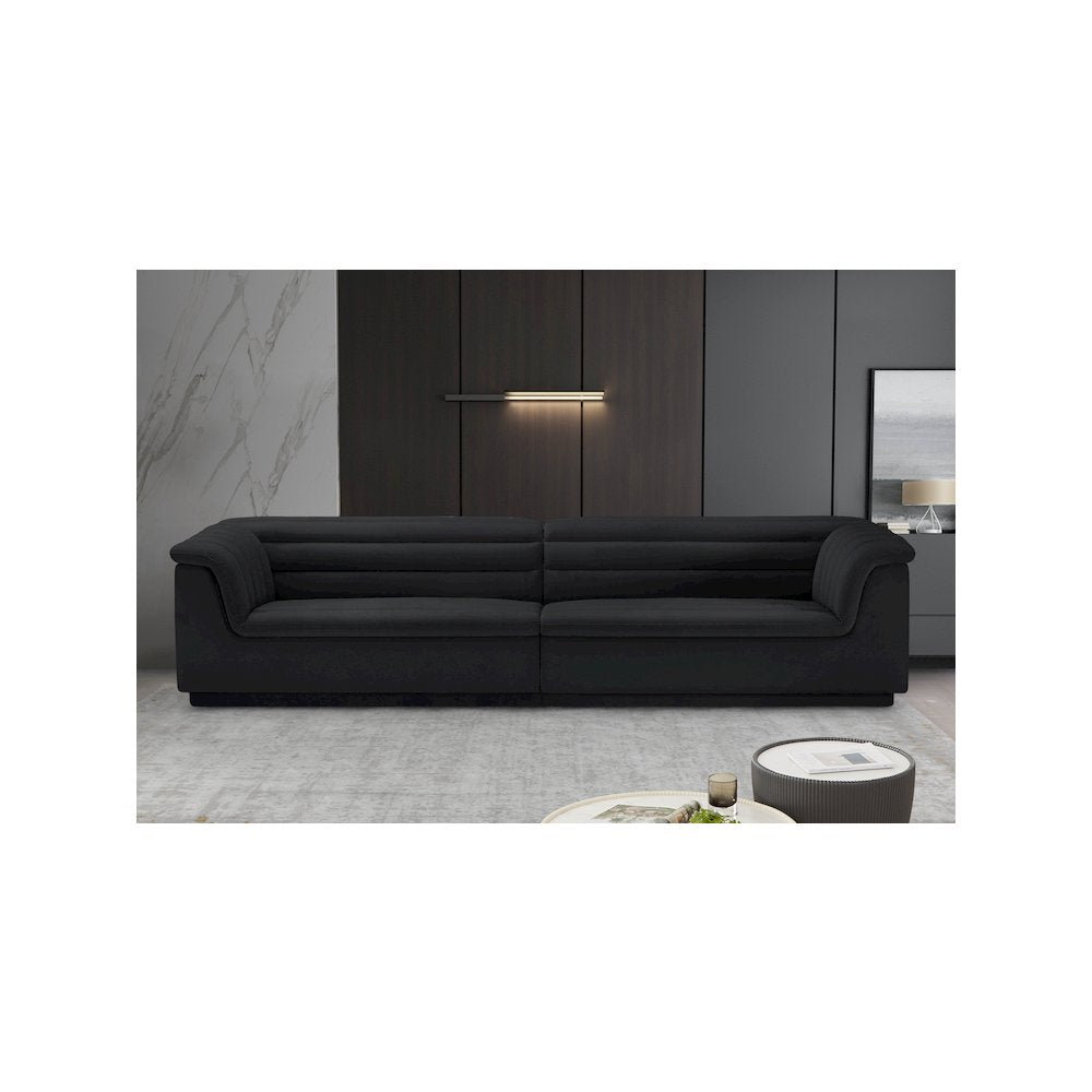 Cascade Black Velvet Fabric Modular Sofa
