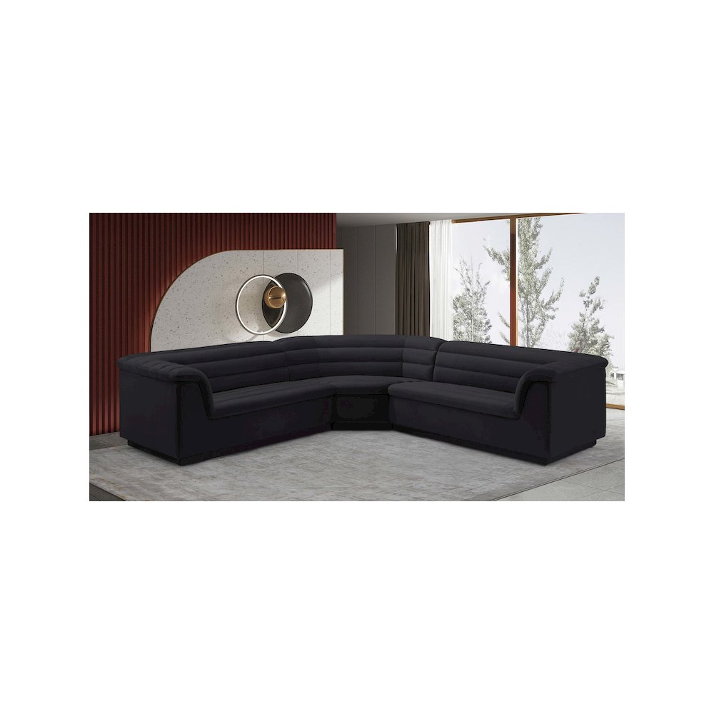 Cascade Black Velvet Fabric Modular Sectional