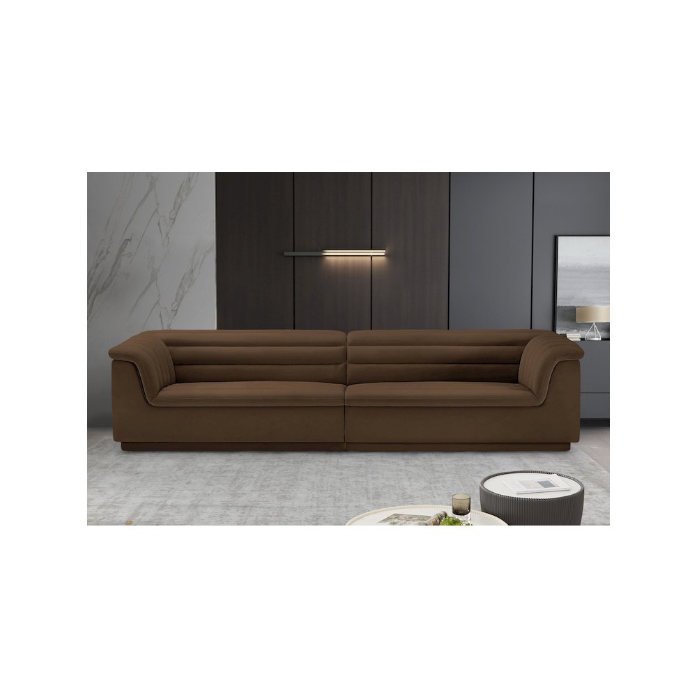 Cascade Brown Velvet Fabric Modular Sofa