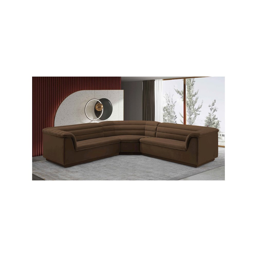 Cascade Brown Velvet Fabric Modular Sectional