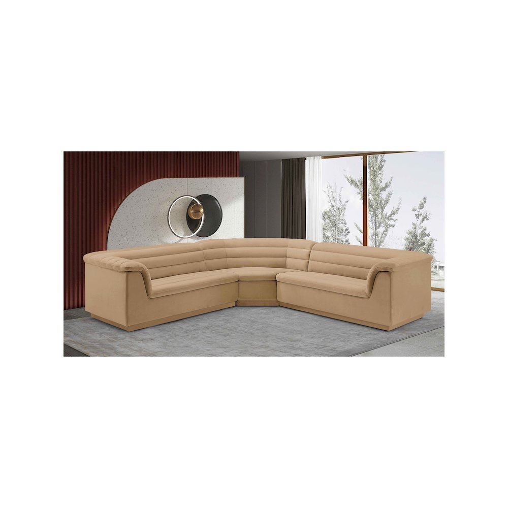 Cascade Camel Velvet Fabric Modular Sectional