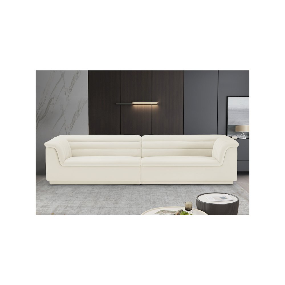 Cascade Cream Velvet Fabric Modular Sofa