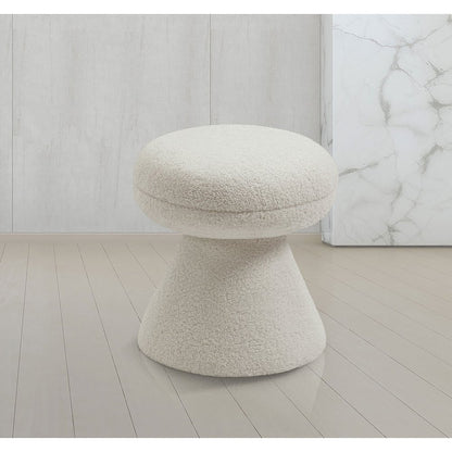 Drum Beige Faux Shearling Teddy Fabric Ottoman/Stool