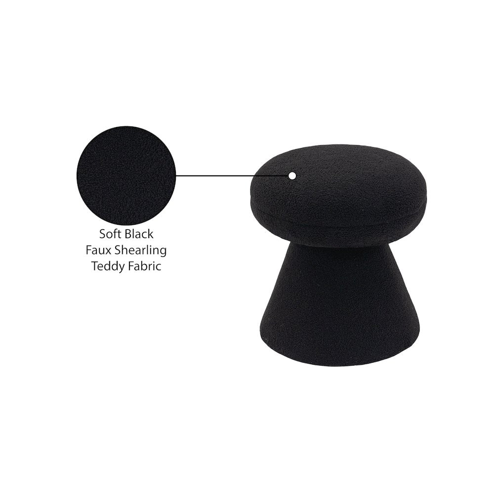Drum Black Faux Shearling Teddy Fabric Ottoman/Stool