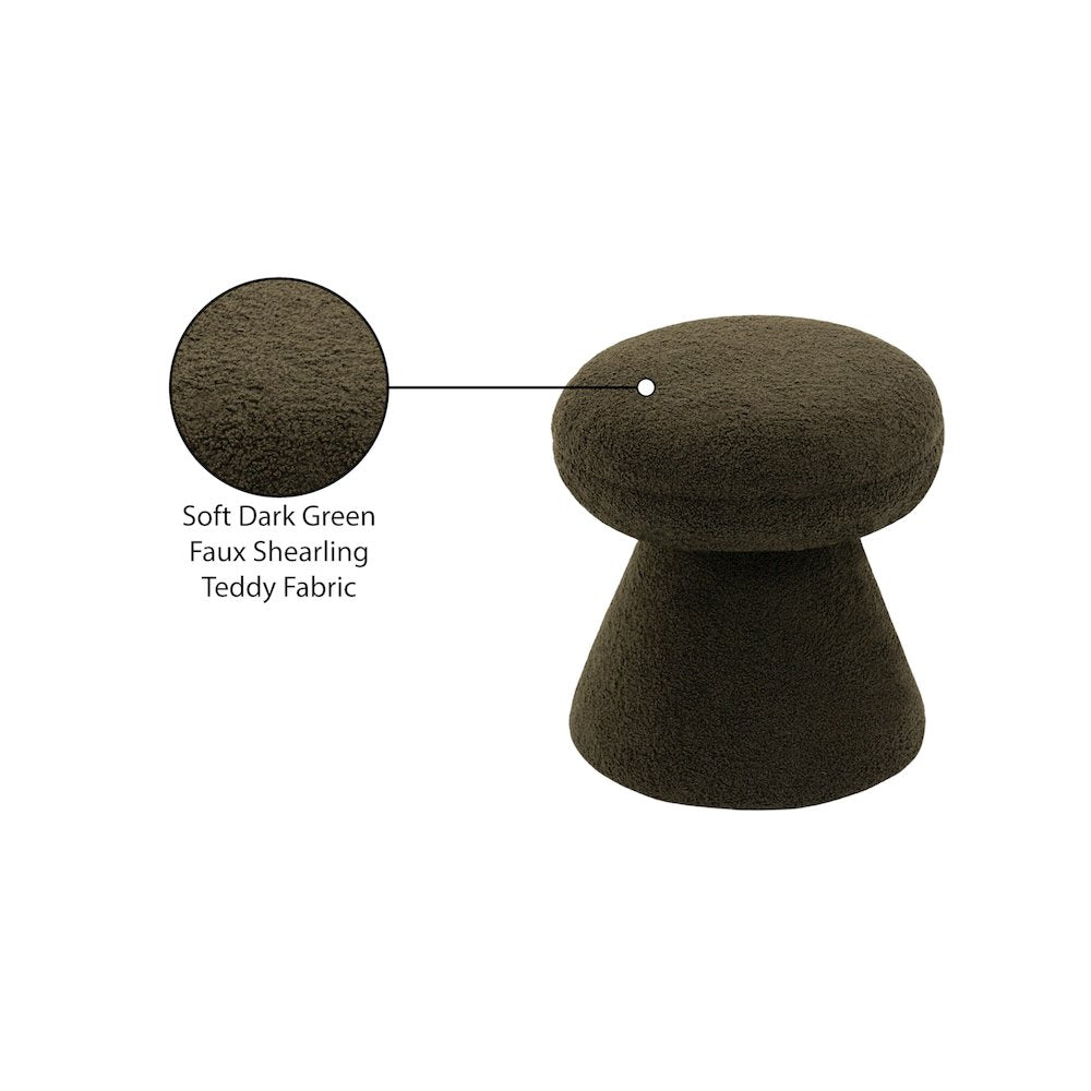 Drum Green Faux Shearling Teddy Fabric Ottoman/Stool
