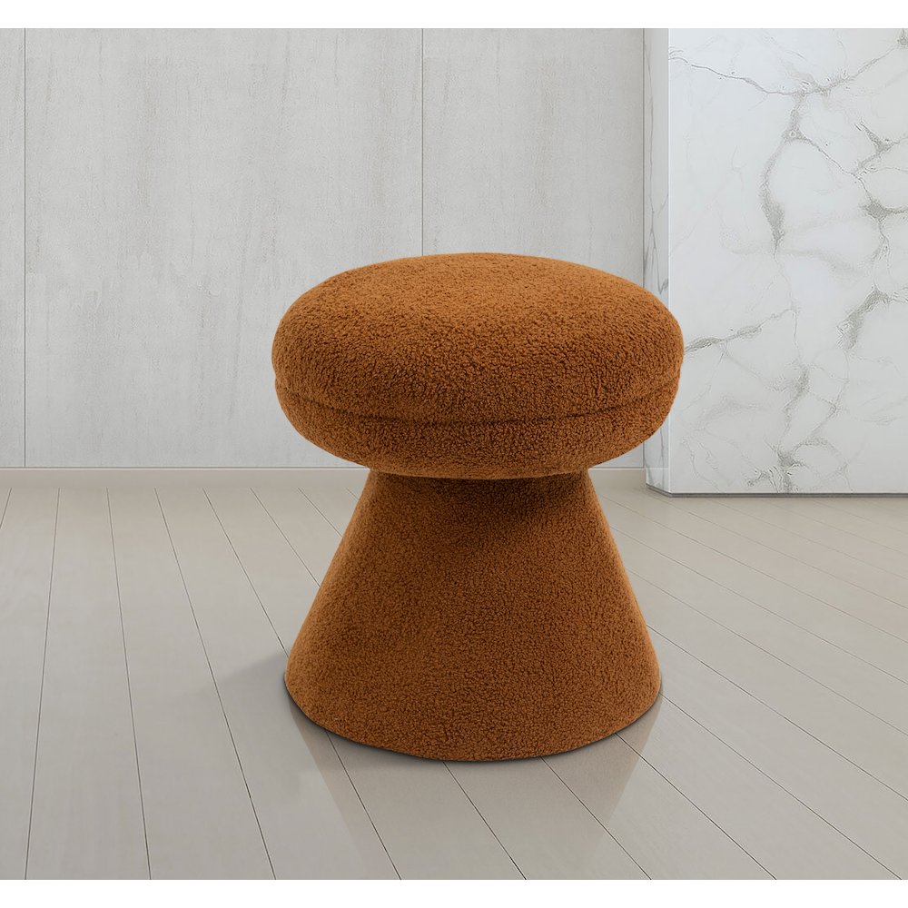 Drum Saddle Faux Shearling Teddy Fabric Ottoman/Stool
