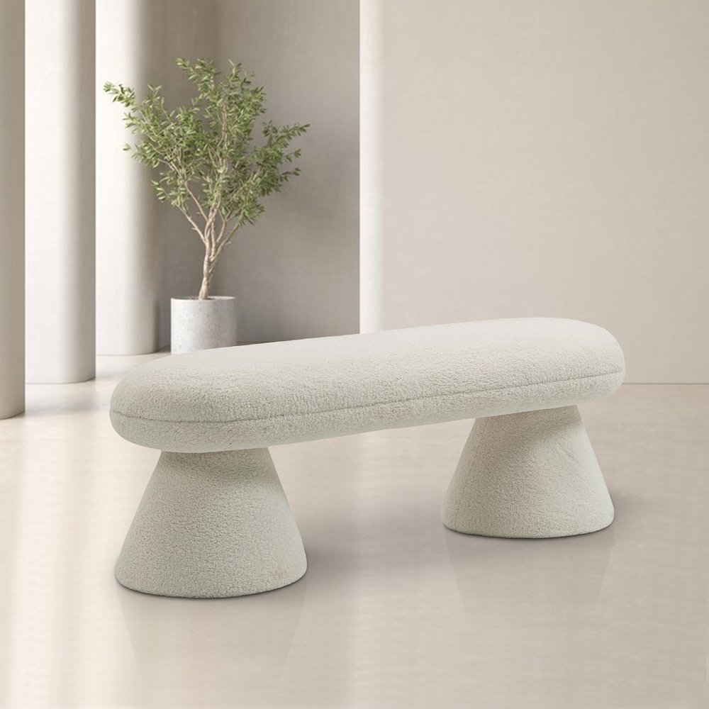 Drum Beige Faux Shearling Teddy Fabric Bench