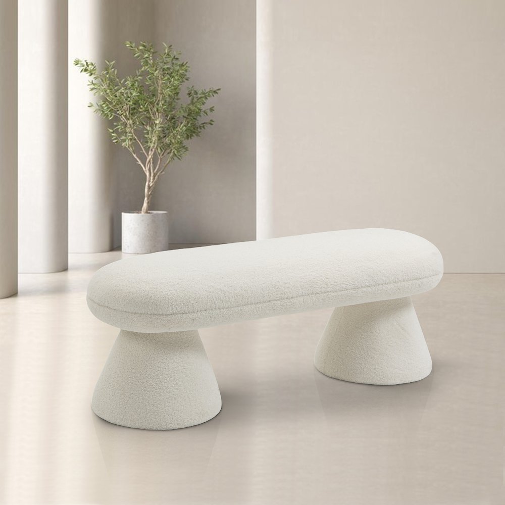 Drum Cream Faux Shearling Teddy Fabric Bench