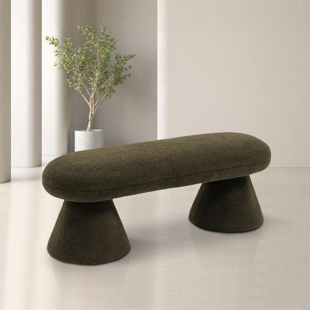 Drum Green Faux Shearling Teddy Fabric Bench