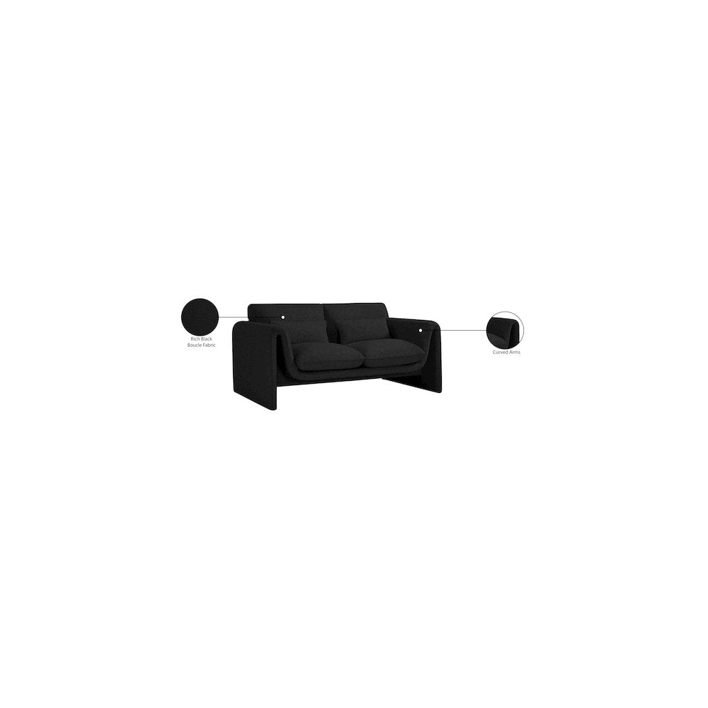 Stylus Black Boucle Fabric Loveseat