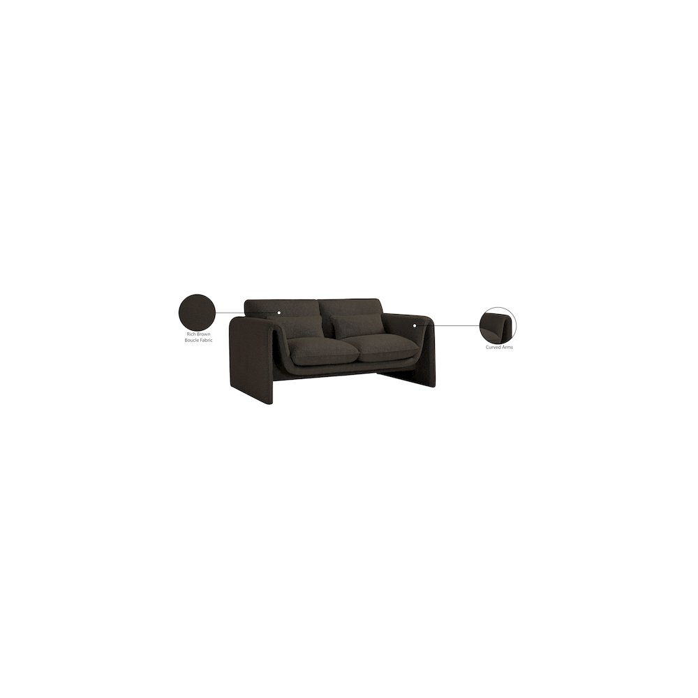 Stylus Brown Boucle Fabric Loveseat