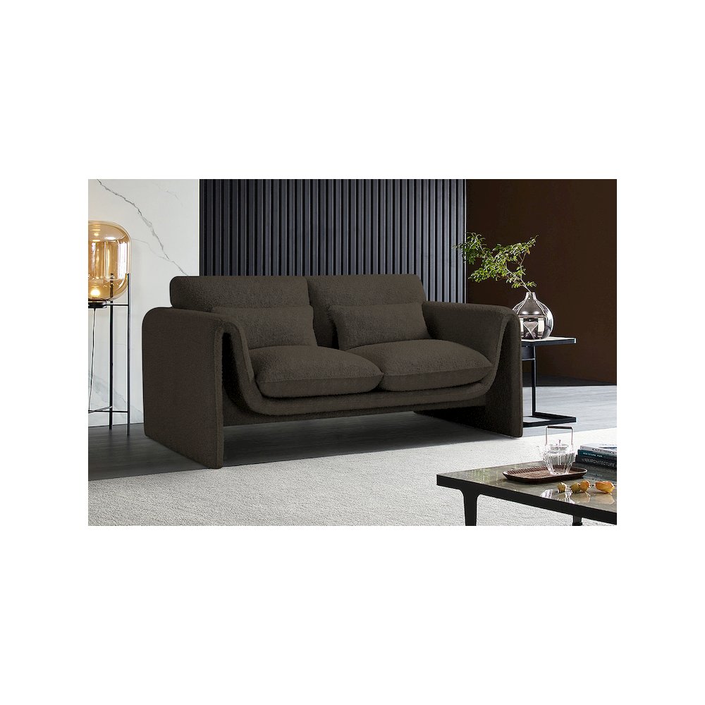 Stylus Brown Boucle Fabric Loveseat
