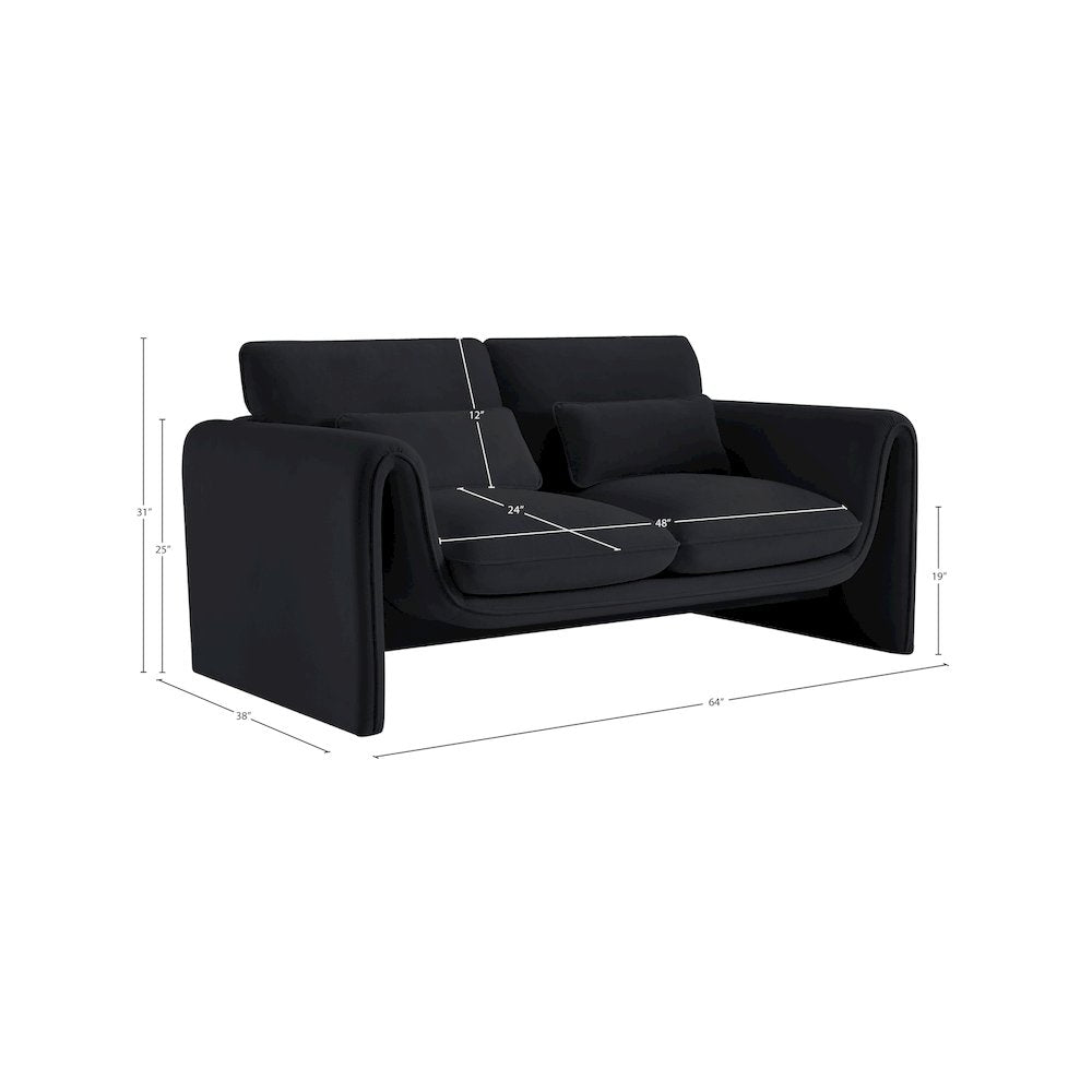 Sloan Black Velvet Fabric Loveseat