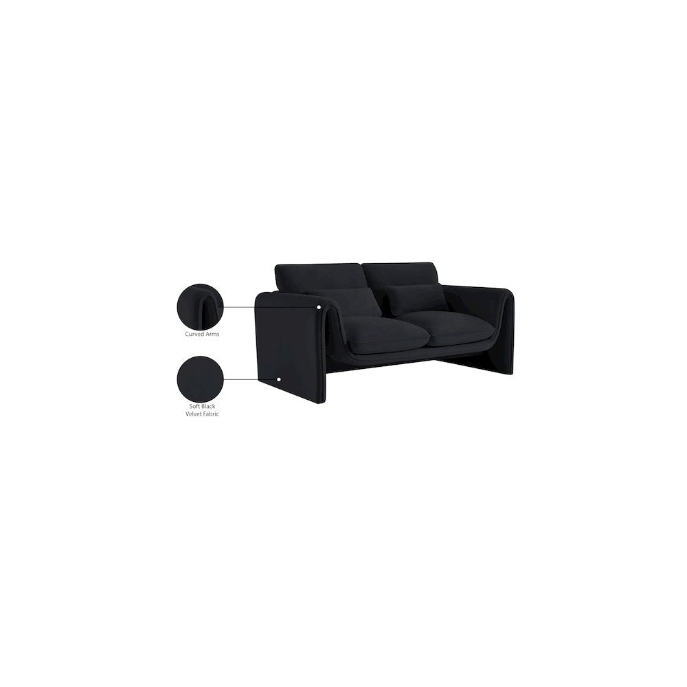 Sloan Black Velvet Fabric Loveseat