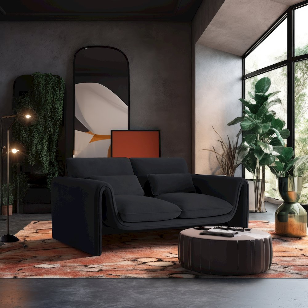 Sloan Black Velvet Fabric Loveseat