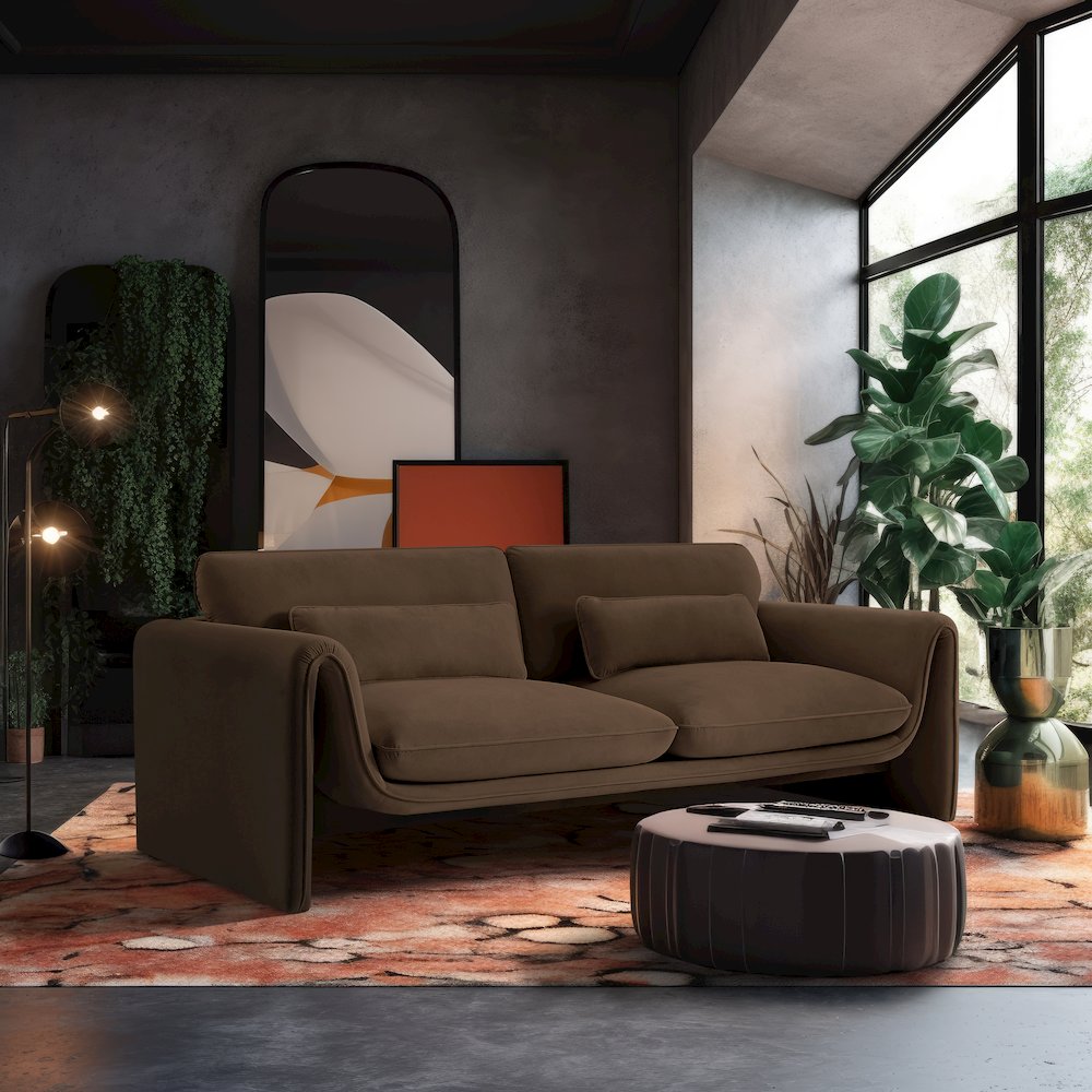 Sloan Brown Velvet Fabric Sofa