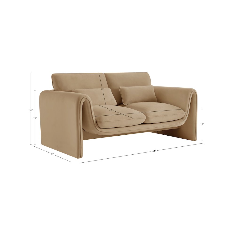 Sloan Camel Velvet Fabric Loveseat