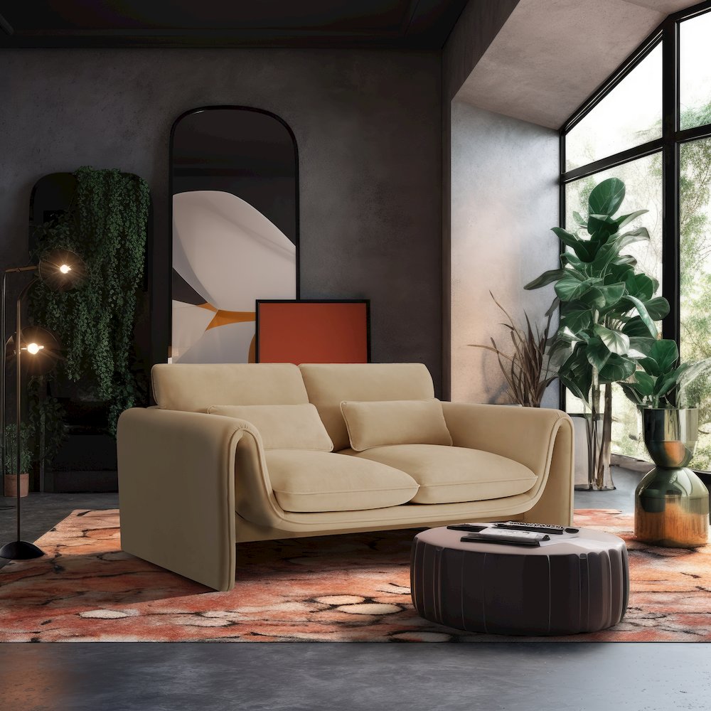 Sloan Camel Velvet Fabric Loveseat
