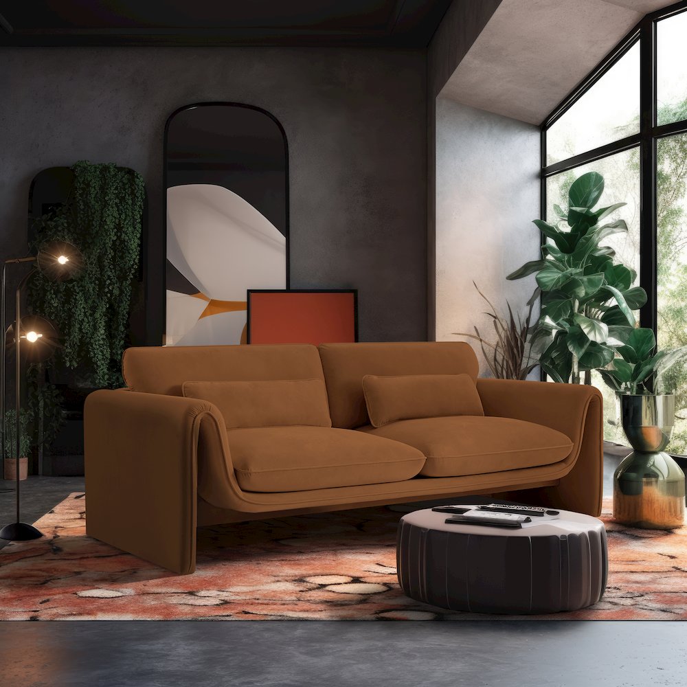 Sloan Saddle Velvet Fabric Sofa